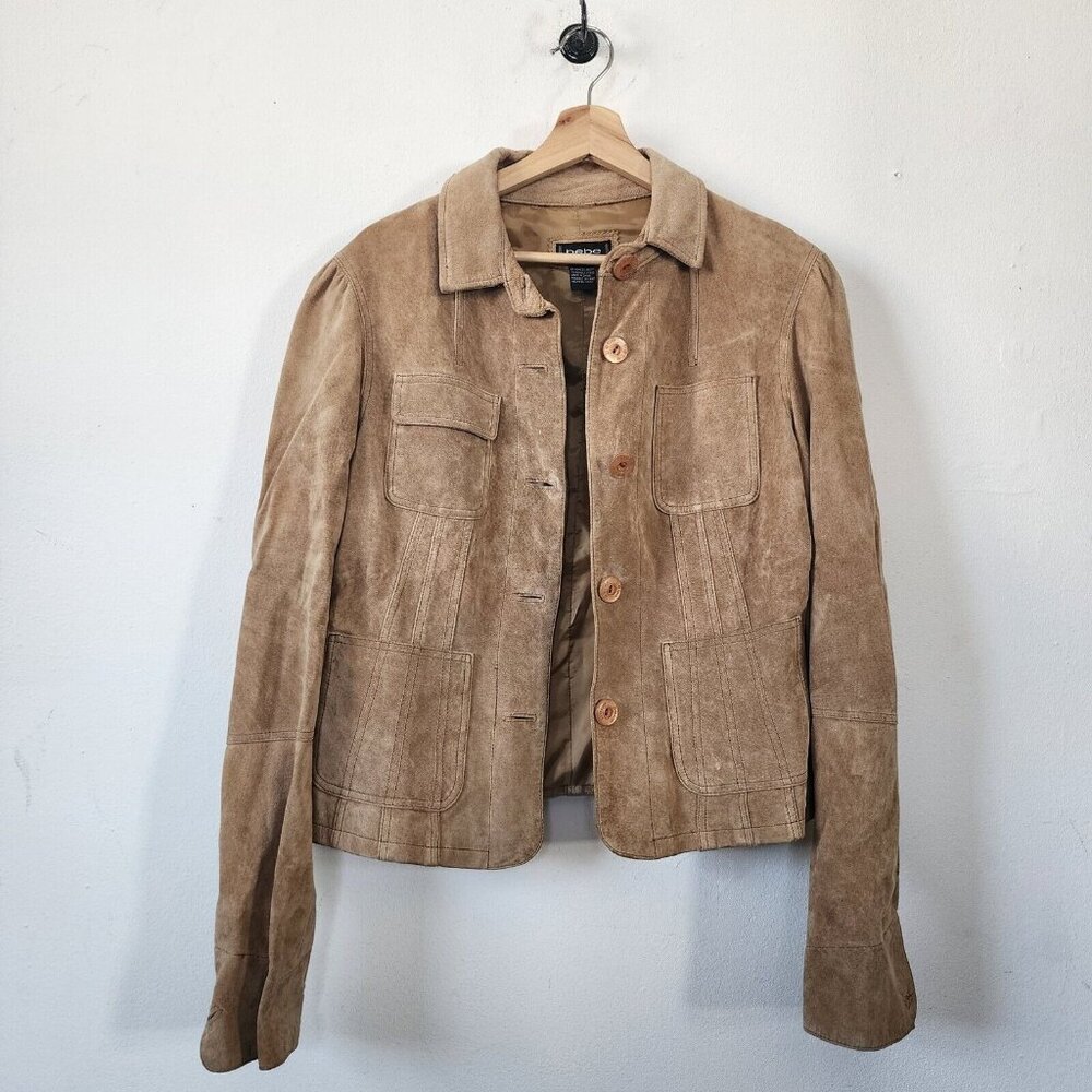 Y2K Vintage Womens Bebe Suede Leather Jacket Large Button Up